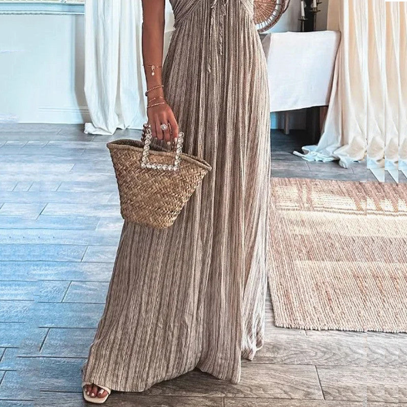 Karen Elegant Halter Neck Maxi Dress Stylish Evening Gown for Autumn