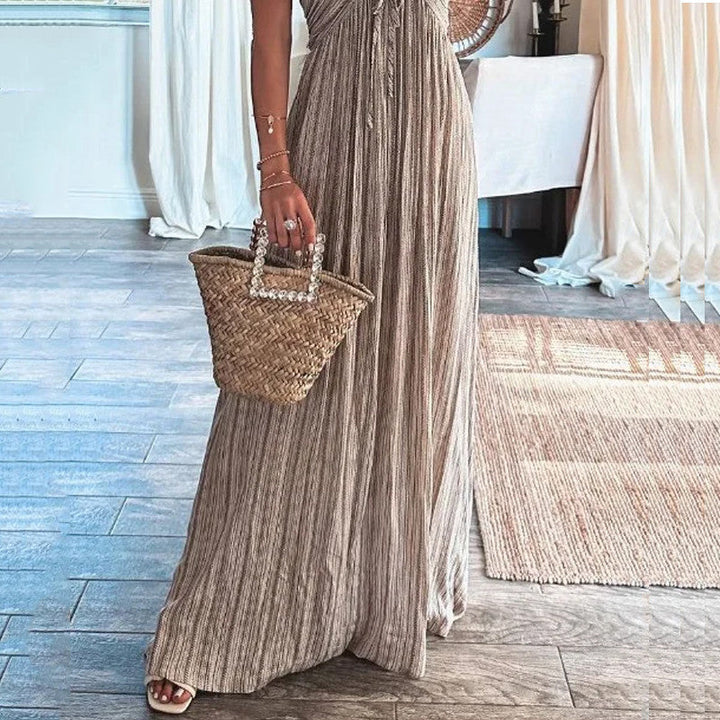 Karen Elegant Halter Neck Maxi Dress Stylish Evening Gown for Autumn