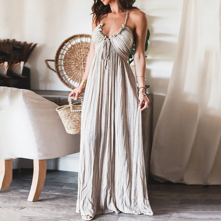 Karen Elegant Halter Neck Maxi Dress Stylish Evening Gown for Autumn