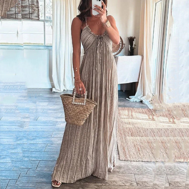 Karen Elegant Halter Neck Maxi Dress Stylish Evening Gown for Autumn