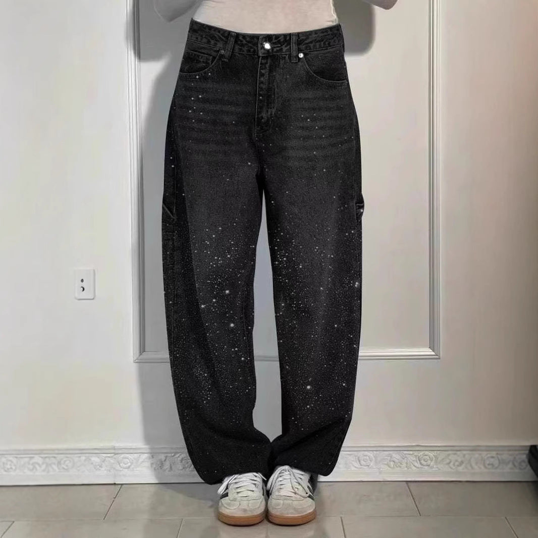 Raphaelle Trendy Starry Denim Cargo Pants Lightweight Summer Style