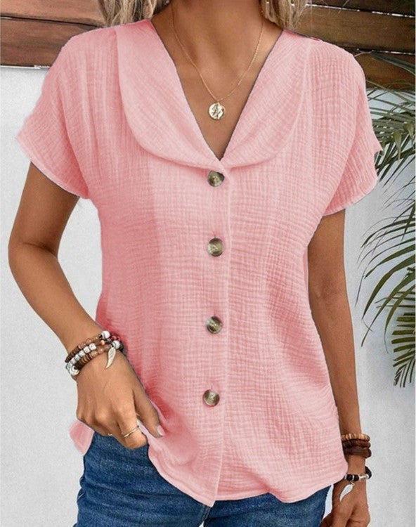 Ellen Stylish Button-Down Collared Top for Autumn and Summer