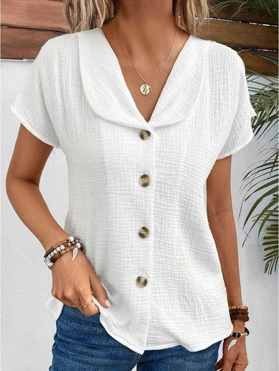 Ellen Stylish Button-Down Collared Top for Autumn and Summer