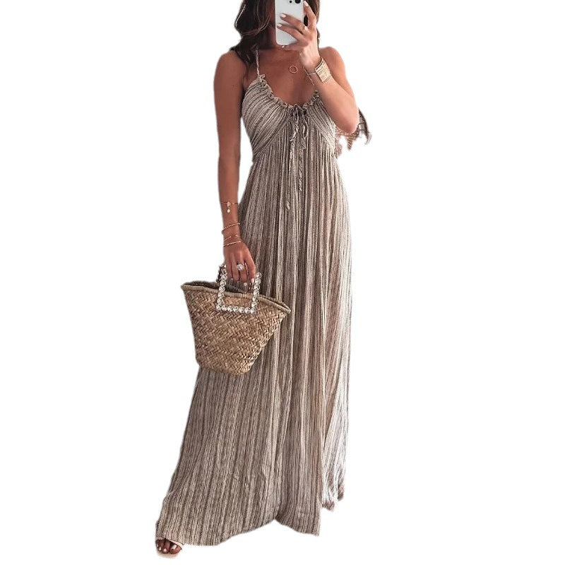 Karen Elegant Halter Neck Maxi Dress Stylish Evening Gown for Autumn