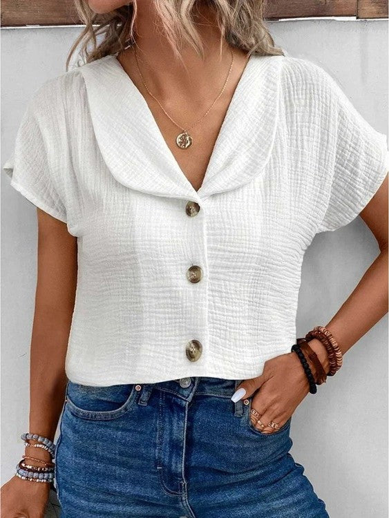 Ellen Stylish Button-Down Collared Top for Autumn and Summer