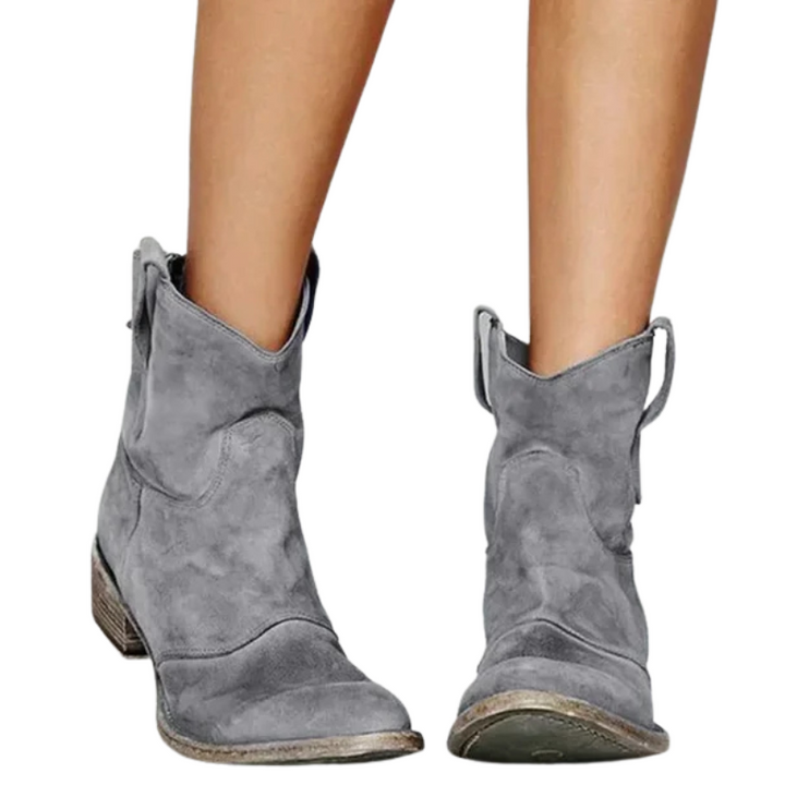 Jane Vintage Cowboy Ankle Boots for Women – Comfortable Low Heels, PU Leather, Autumn Style