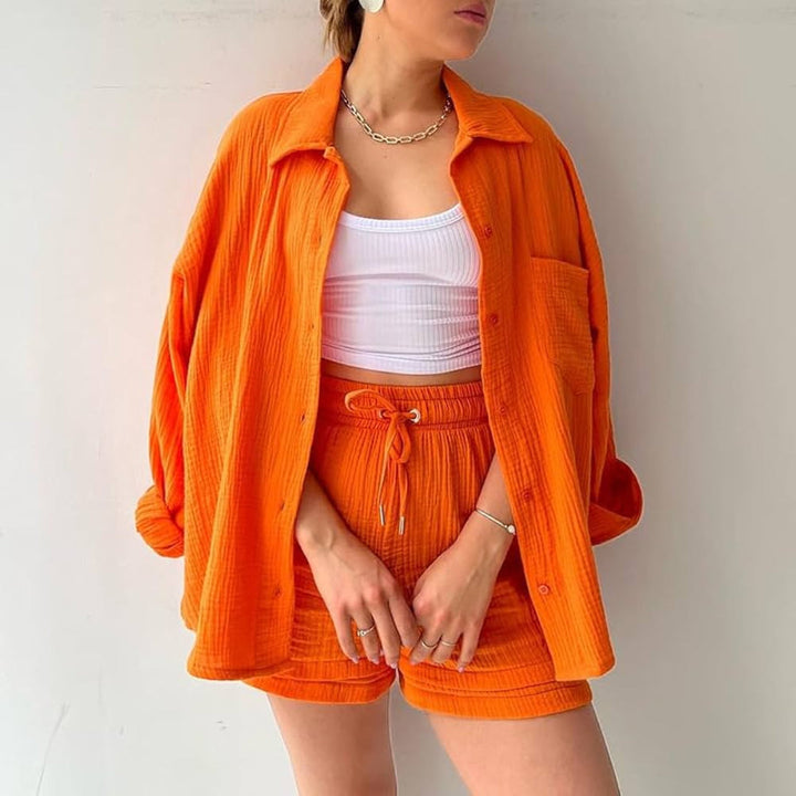 Adelie Stylish Relaxed Fit Button-Up Set for Autumn and Summer