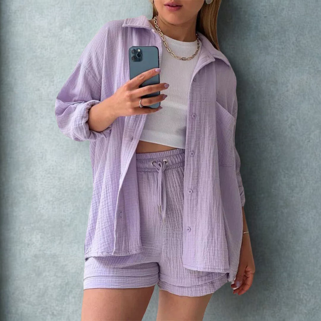 Adelie Stylish Relaxed Fit Button-Up Set for Autumn and Summer