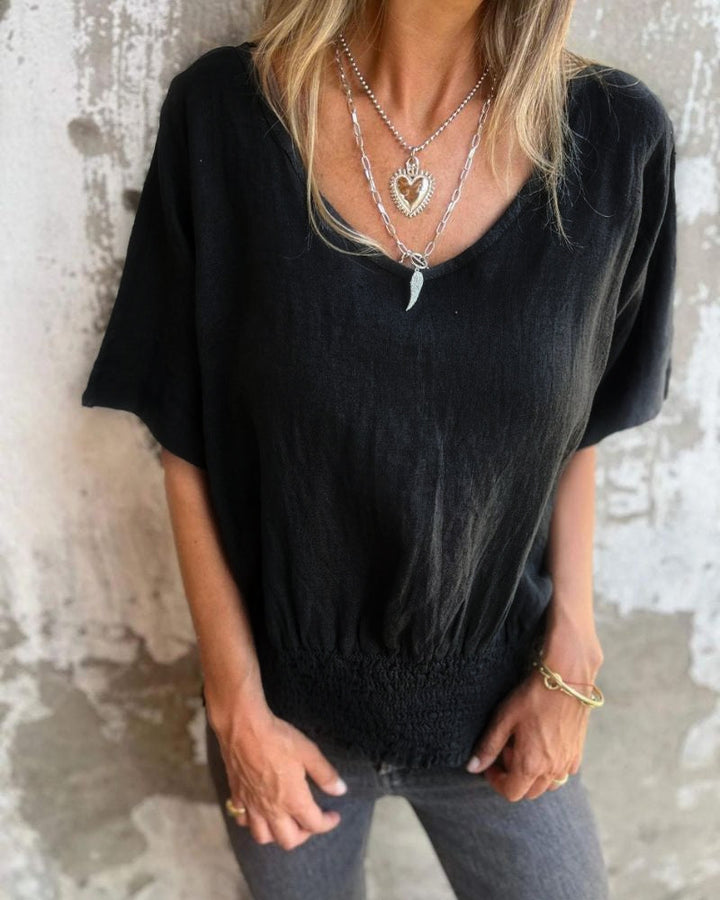 Carol Relaxed Lightweight Summer Top Flowy V-Neck for Warm Weather