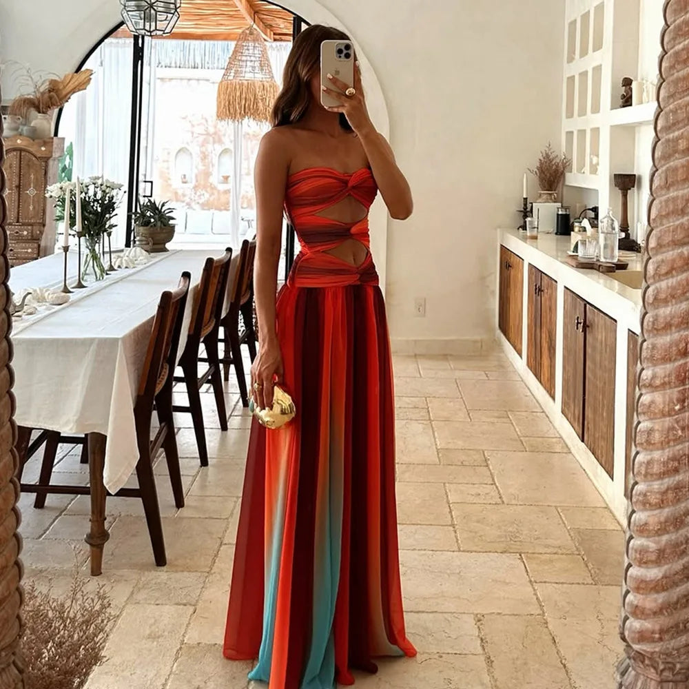 Diana Elegant Color-Block Maxi Dress for Autumn and Summer