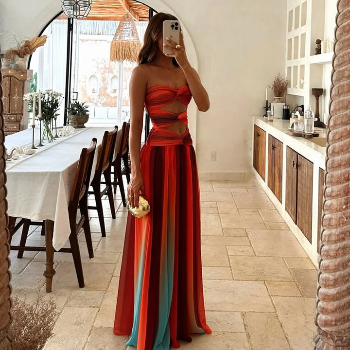 Diana Elegant Color-Block Maxi Dress for Autumn and Summer