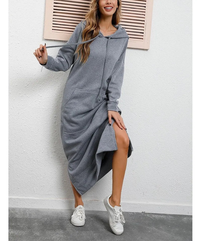 Ciska Elegant Hooded Long Sleeve Dress for Autumn Comfort and Style