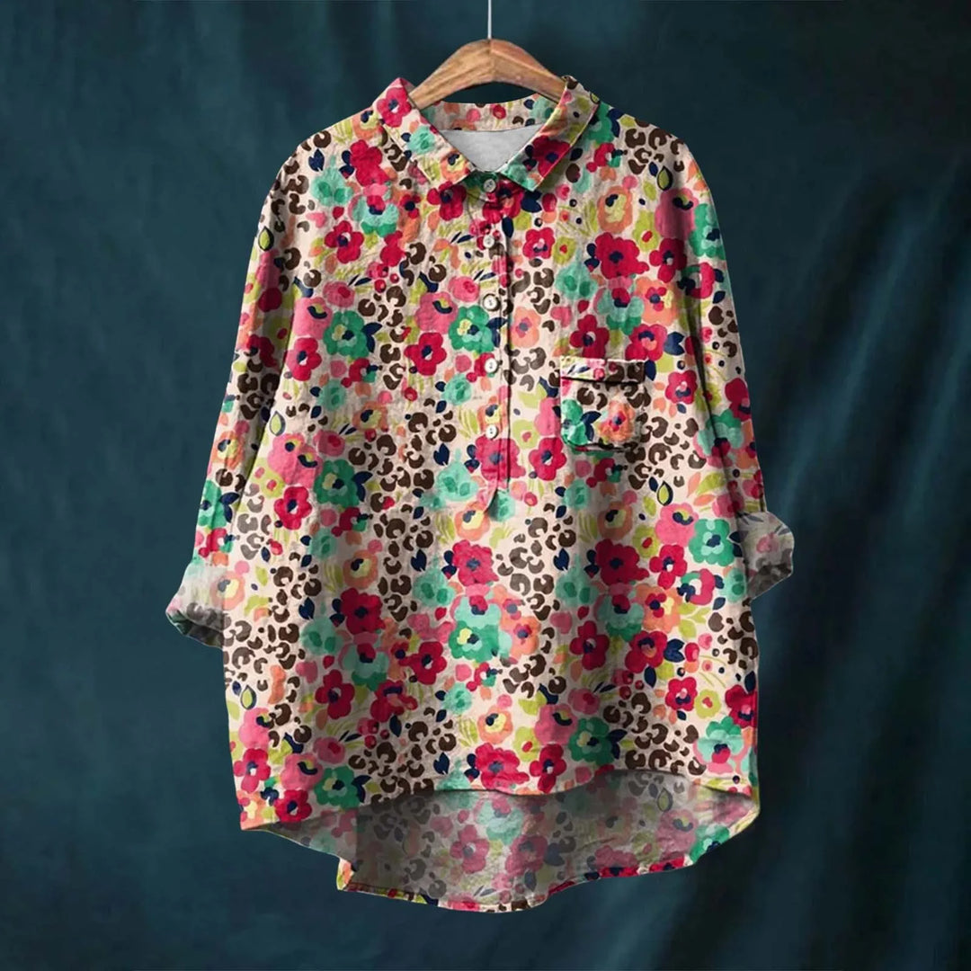 Liesa Vintage Floral Button-Down Shirt for Autumn and Summer
