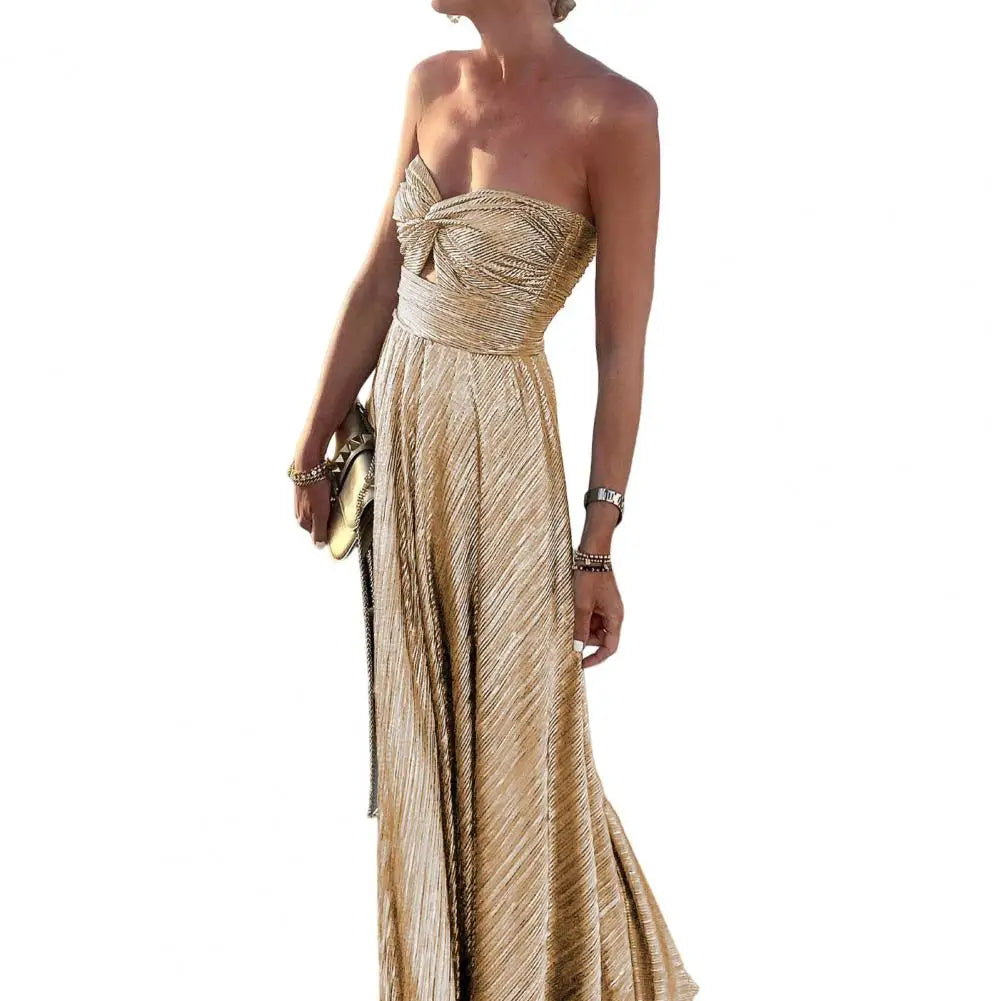 Victoria Elegant Strapless Lightweight Flowing Maxi Dress for Summer