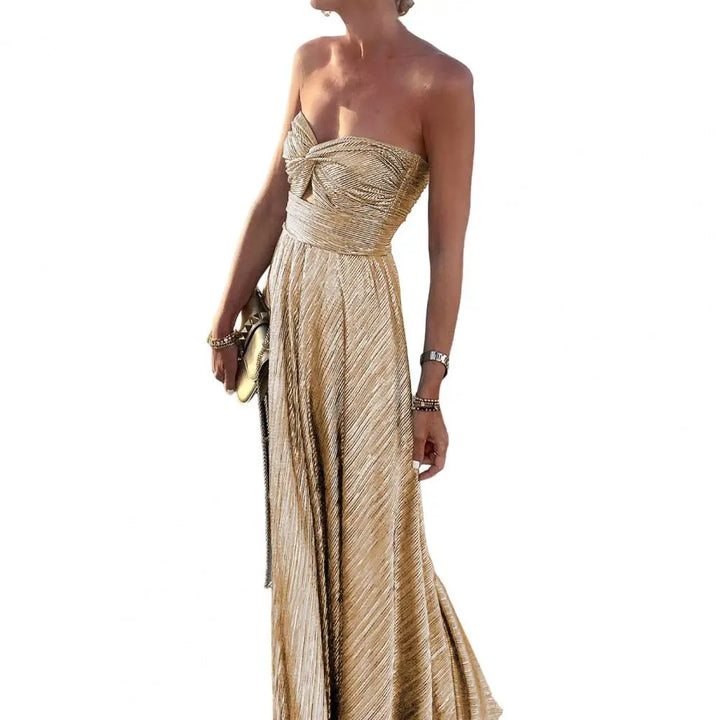 Victoria Elegant Strapless Lightweight Flowing Maxi Dress for Summer