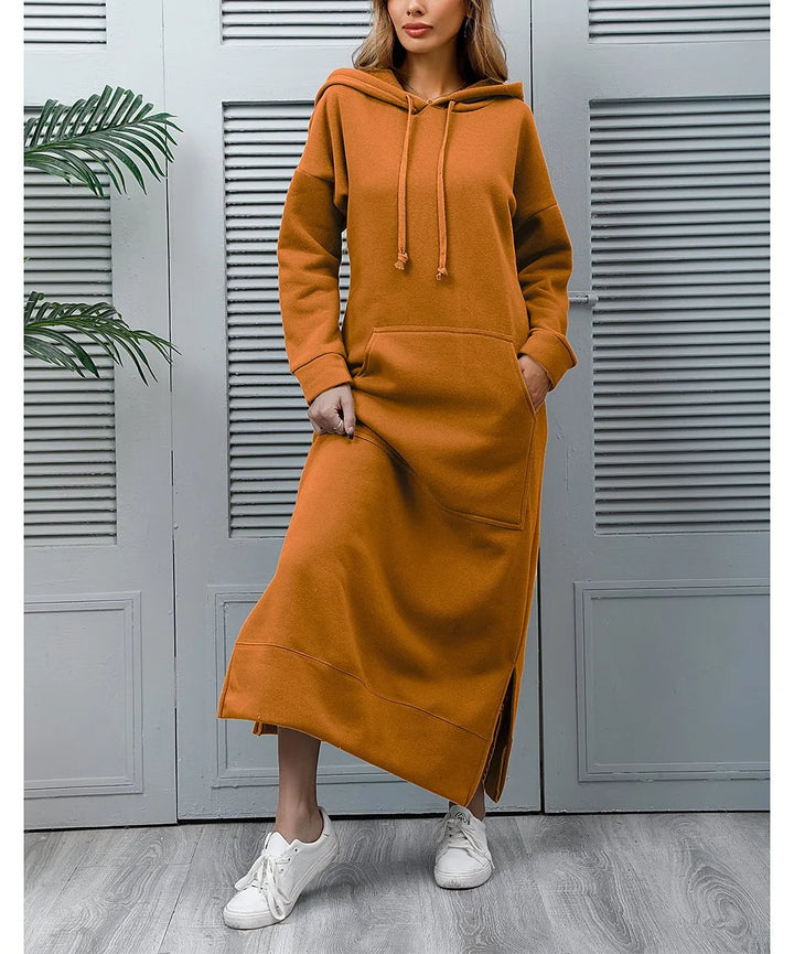 Ciska Elegant Hooded Long Sleeve Dress for Autumn Comfort and Style