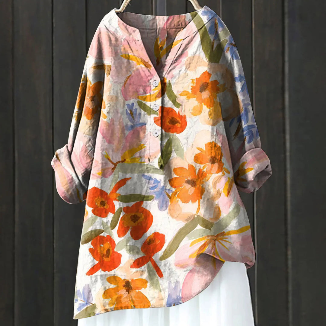 Anny Floral Button-Down Blouse Elegant Design for Autumn and Summer