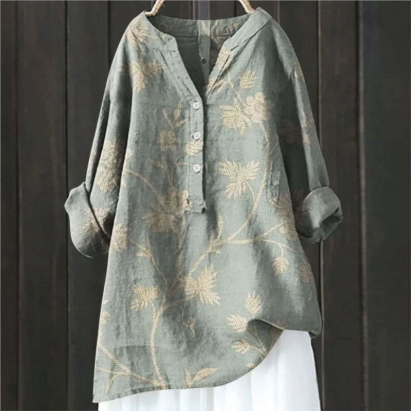 Anny Floral Button-Down Blouse Elegant Design for Autumn and Summer