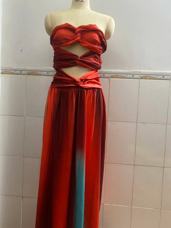 Diana Elegant Color-Block Maxi Dress for Autumn and Summer