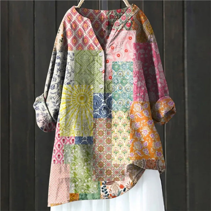 Anny Floral Button-Down Blouse Elegant Design for Autumn and Summer