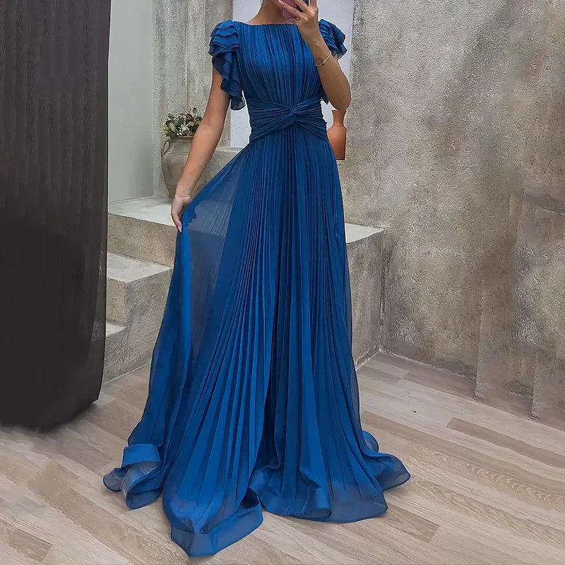April Pleated Evening Gown Elegant Formal Dress for Autumn