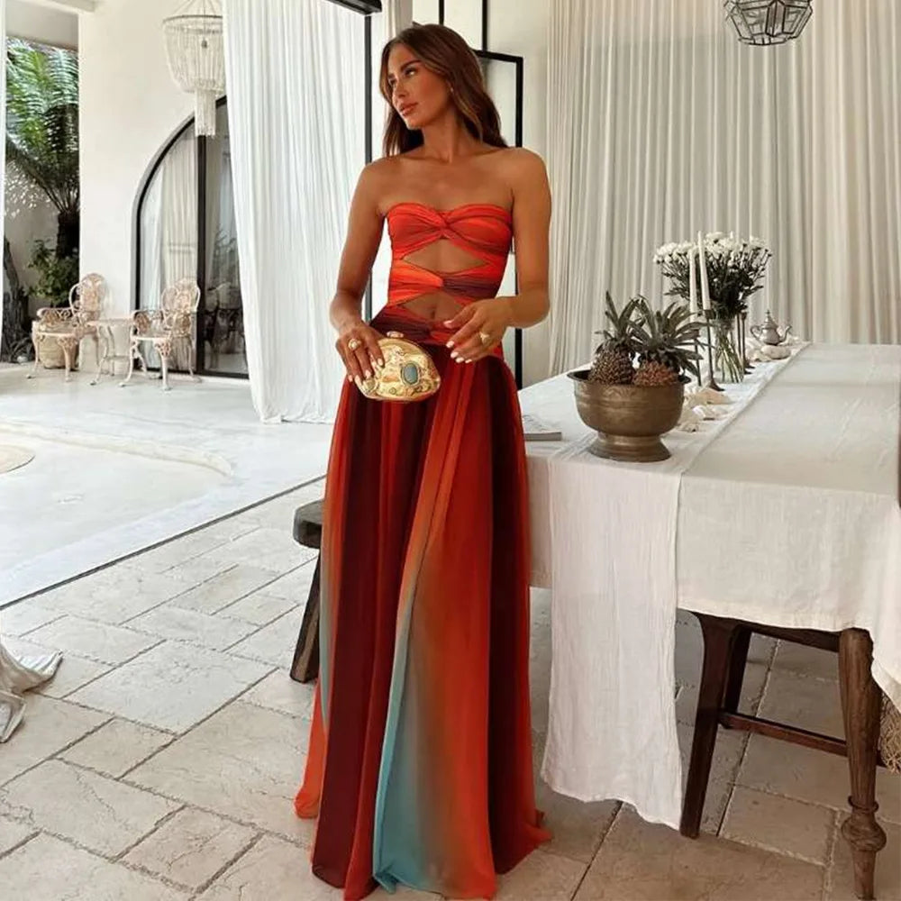 Diana Elegant Color-Block Maxi Dress for Autumn and Summer