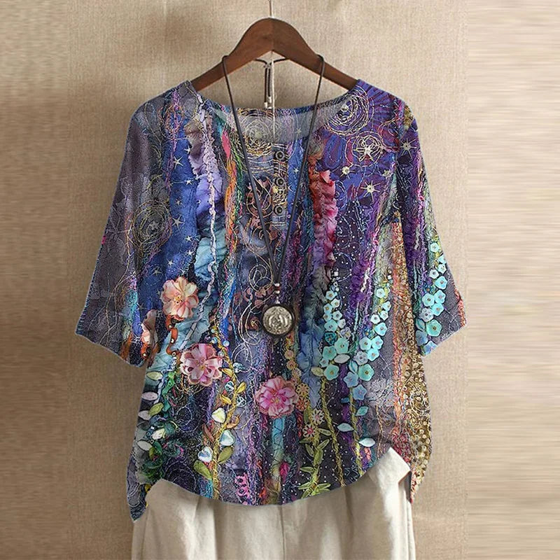 Anya Retro-Inspired Blouse with Vintage Floral Design for Autumn and Summer
