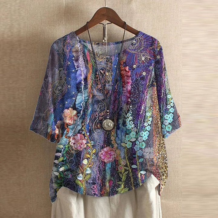Anya Retro-Inspired Blouse with Vintage Floral Design for Autumn and Summer