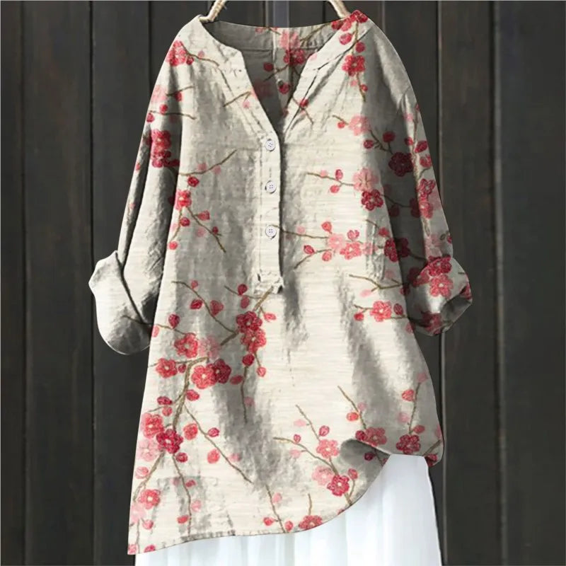 Anny Floral Button-Down Blouse Elegant Design for Autumn and Summer