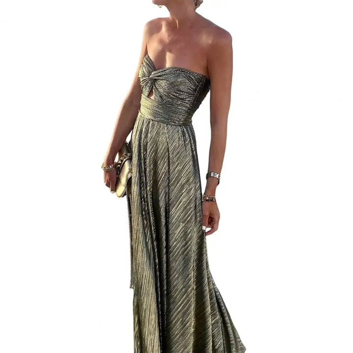 Victoria Elegant Strapless Lightweight Flowing Maxi Dress for Summer