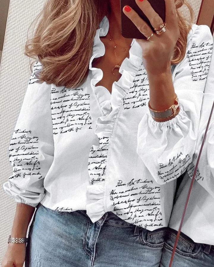 Enola Feminine Blouse with Playful Ruffles and Elegant Balloon Sleeves for Summer