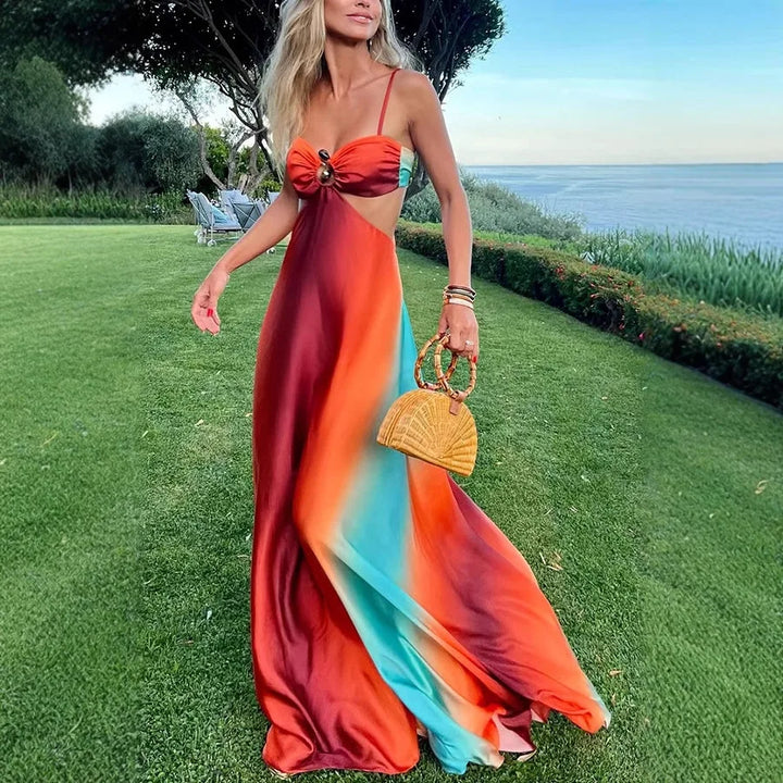Kira Satin Knot Front Maxi Dress Elegant Evening Gown for Autumn