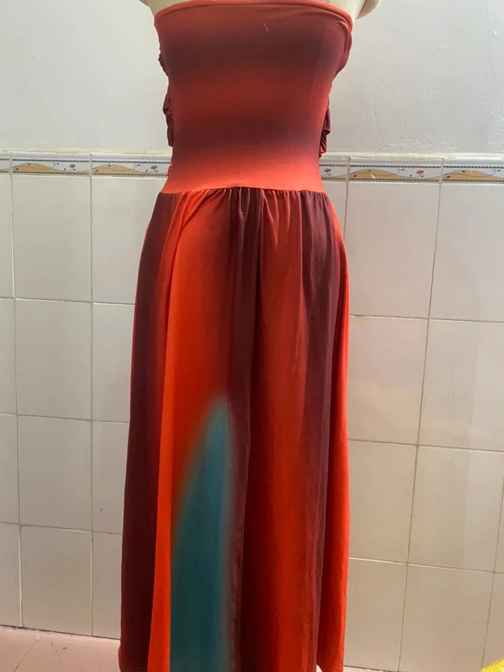 Diana Elegant Color-Block Maxi Dress for Autumn and Summer