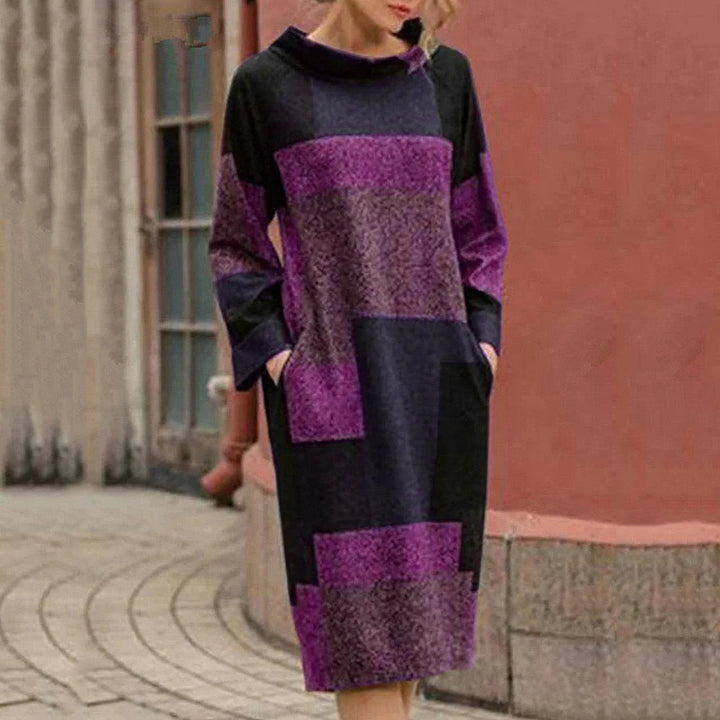 Chelsy Vintage Patchwork Midi Dress Stylish Comfortable Autumn Summer