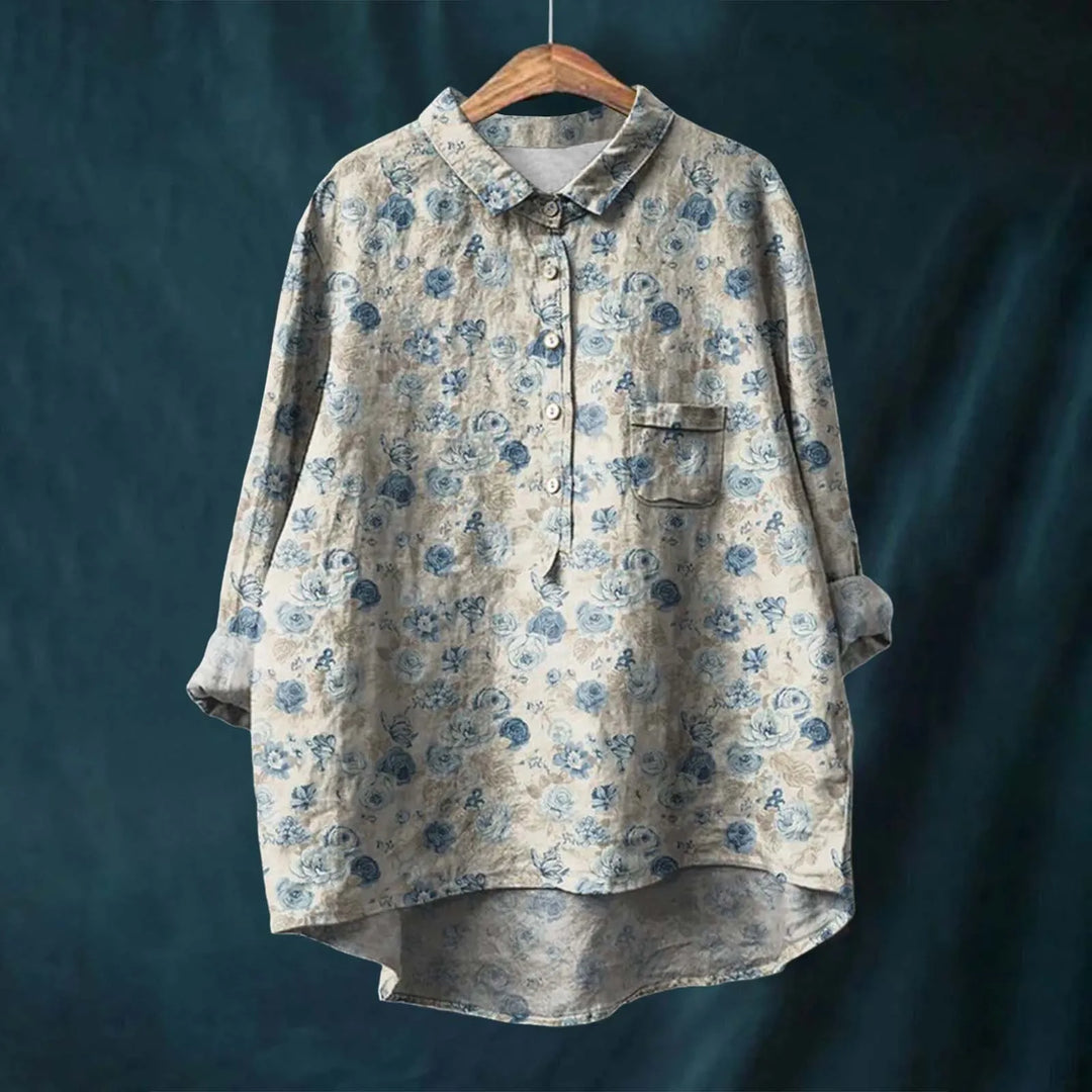 Liesa Vintage Floral Button-Down Shirt for Autumn and Summer