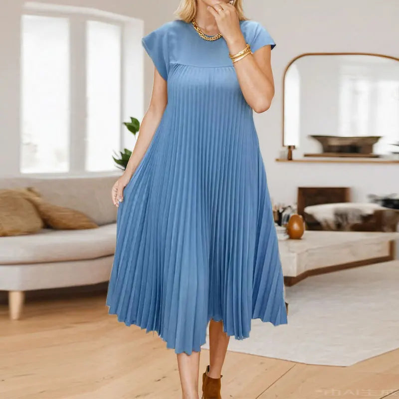 Tamara Elegant Pleated Maxi Dress Lightweight Comfort and Style for Autumn and Summer