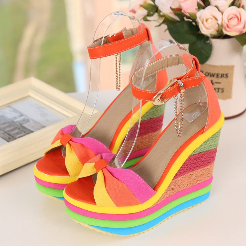 Monica Colorful Summer Wedge Sandals Stylish Comfortable Elevation