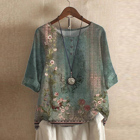Anya Retro-Inspired Blouse with Vintage Floral Design for Autumn and Summer