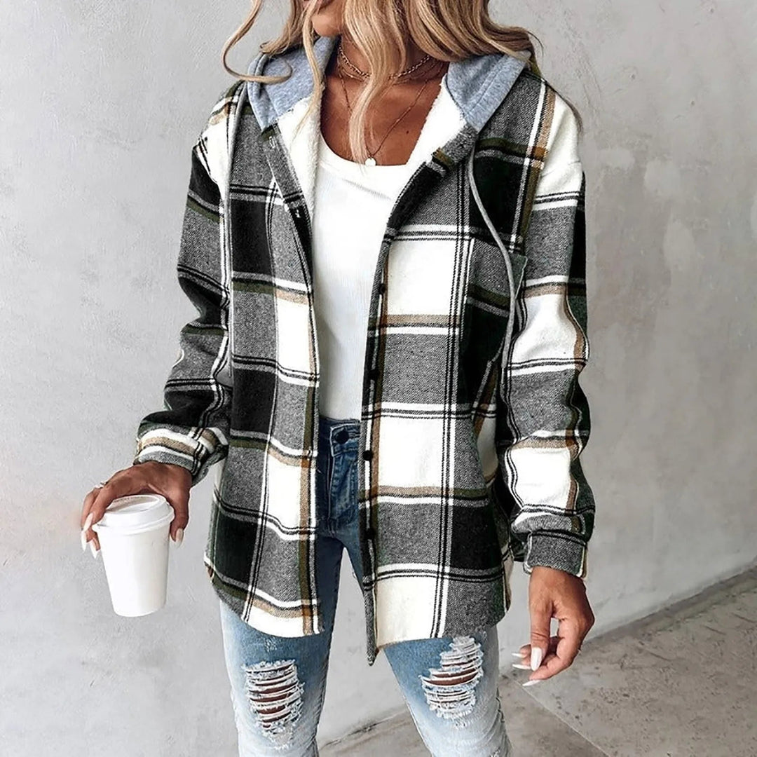 Martina Women's Mesh Button Placket Plaid Shirt Jacket for Autumn
