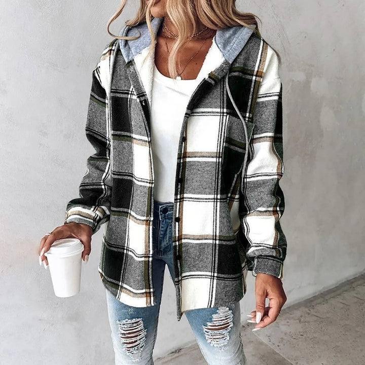 Martina Women's Mesh Button Placket Plaid Shirt Jacket for Autumn