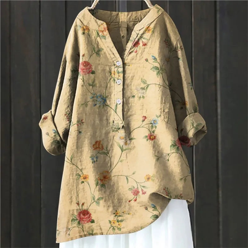 Anny Floral Button-Down Blouse Elegant Design for Autumn and Summer