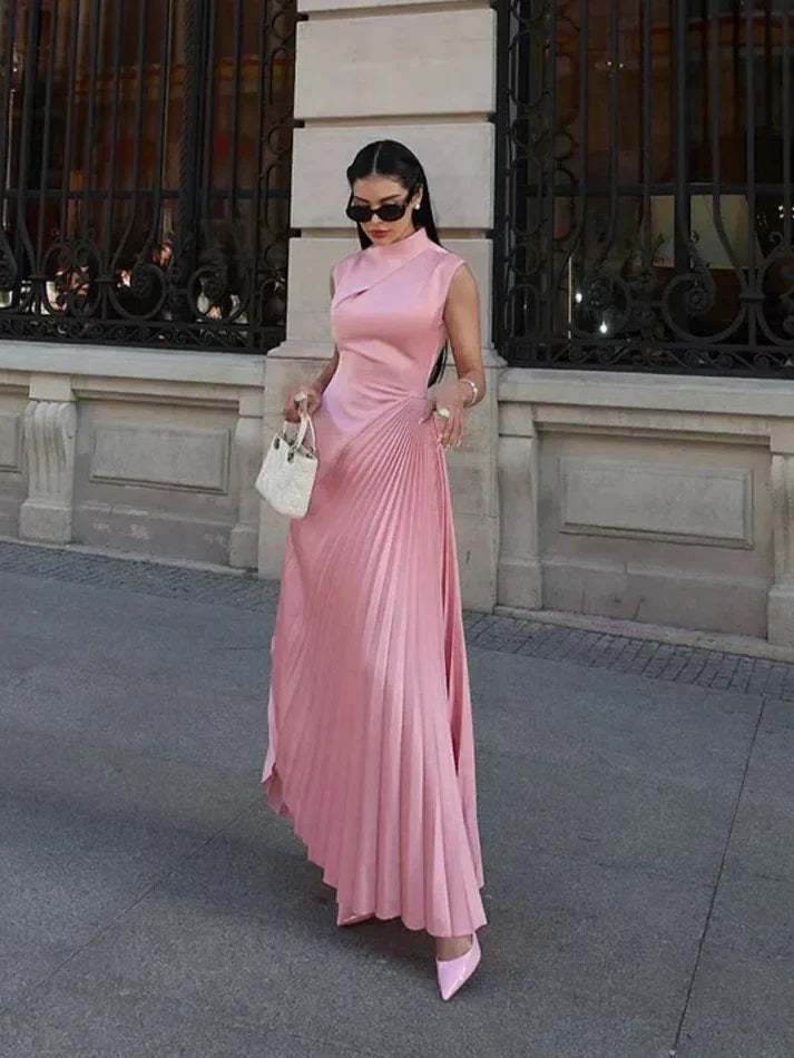 Persephone Classy Draped Gown Elegant Satin Evening Dress for Autumn