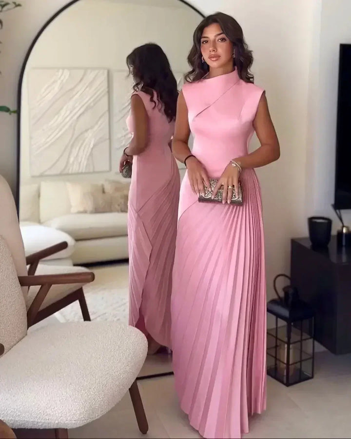 Persephone Classy Draped Gown Elegant Satin Evening Dress for Autumn