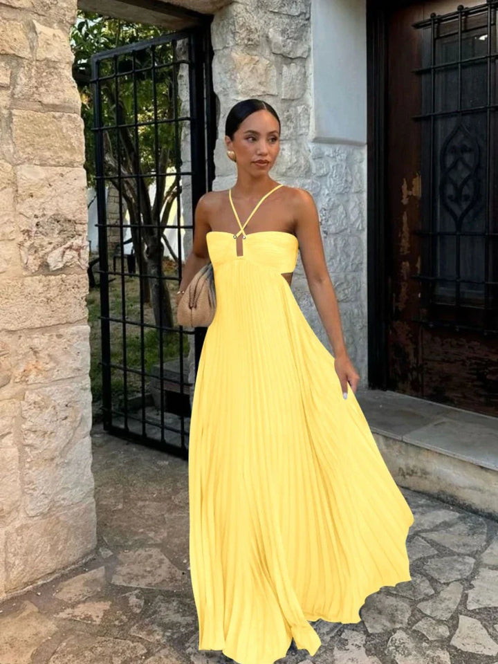 Nina Stylish Pleated Maxi Dress Elegant Flowy Dress for Autumn
