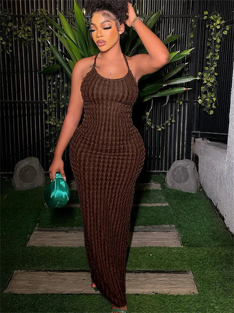 Simenual Sheer Maxi Dress with Thin Straps and Open Back Elegant Evening Wear for Summer