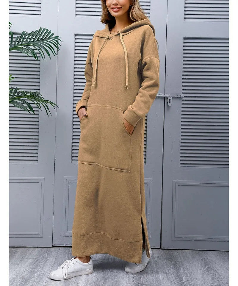 Ciska Elegant Hooded Long Sleeve Dress for Autumn Comfort and Style