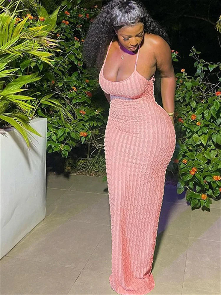Simenual Sheer Maxi Dress with Thin Straps and Open Back Elegant Evening Wear for Summer
