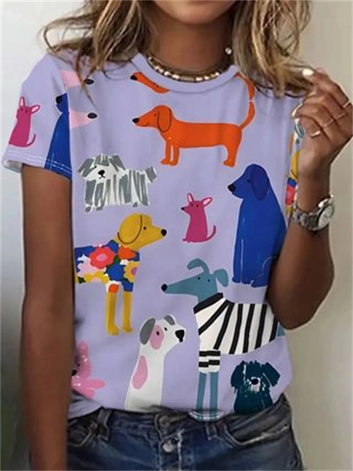 Avrille Stylish Dog Print T-Shirt for Autumn and Summer Casual Wear