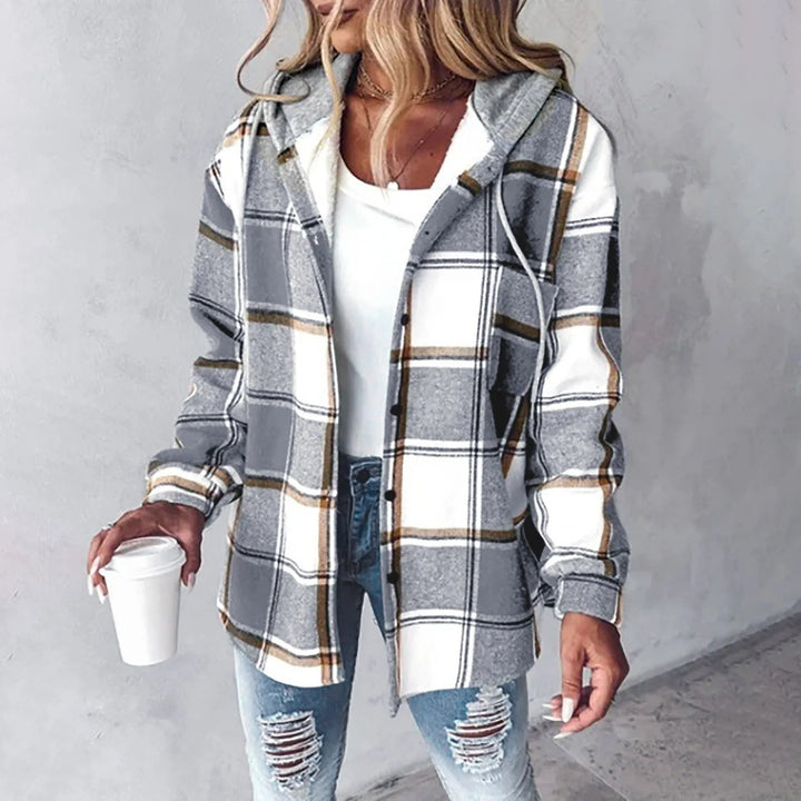 Martina Women's Mesh Button Placket Plaid Shirt Jacket for Autumn