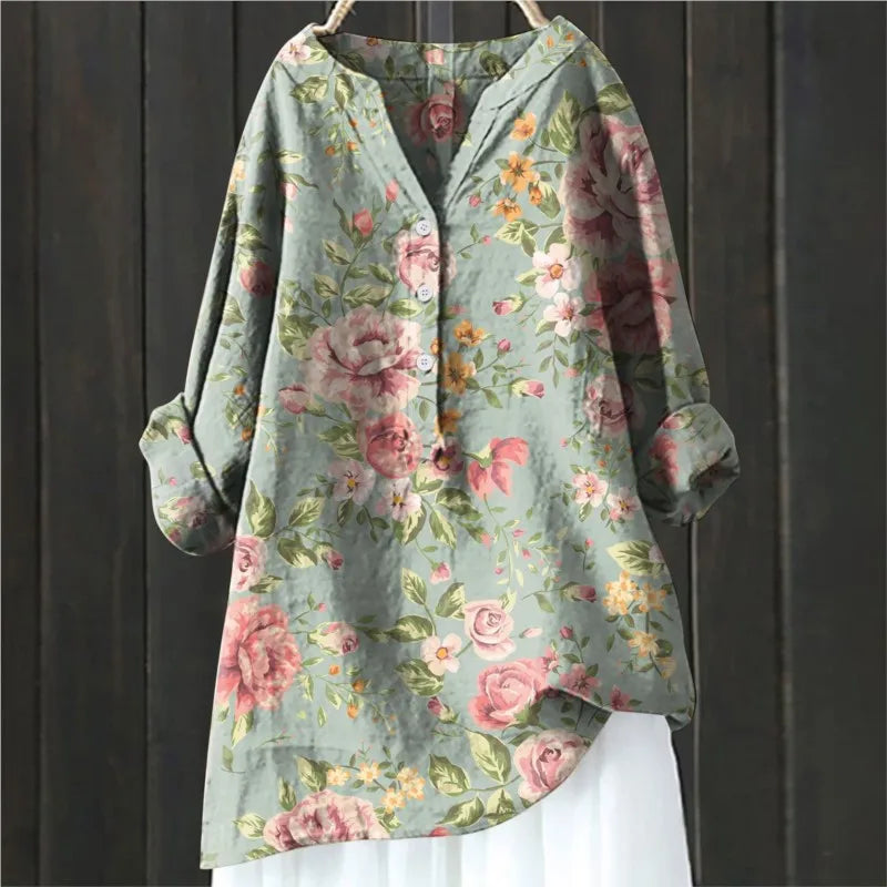 Anny Floral Button-Down Blouse Elegant Design for Autumn and Summer